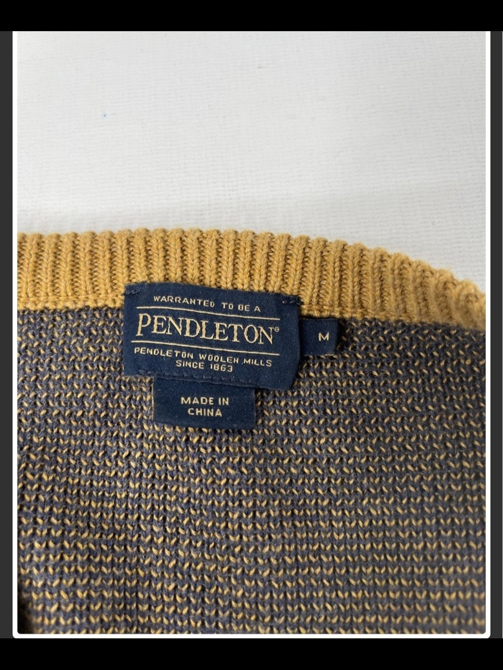 Pendleton Mustard V-Neck Aztec Knit Sweater with Navy and Rust Accents - Picture 4 of 4